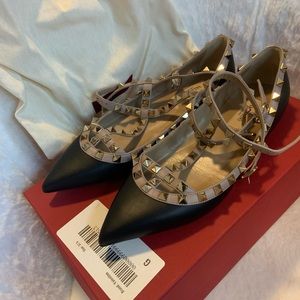 Valentino black Rockstud Caged Patent Flat